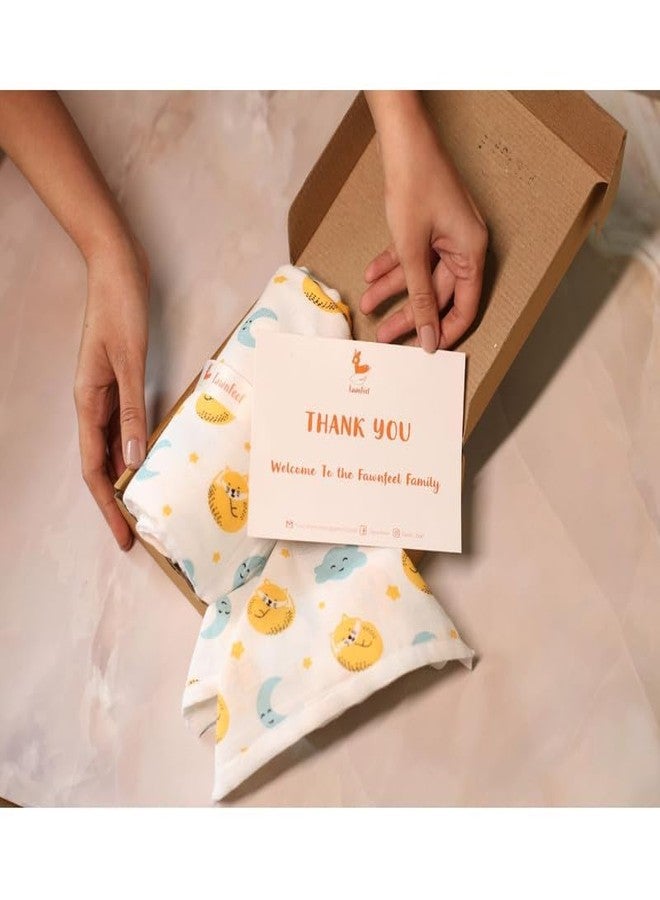 FawnFeel Baby Towel & WashCloth for for Newborns, Infants & Toddlers I Bamboo Based Hooded Towel I Breathable & Soft I 6 Layered Fast Absorbent, Extra Soft I Cat & Moon Print I (Pack of 2) - Image 2