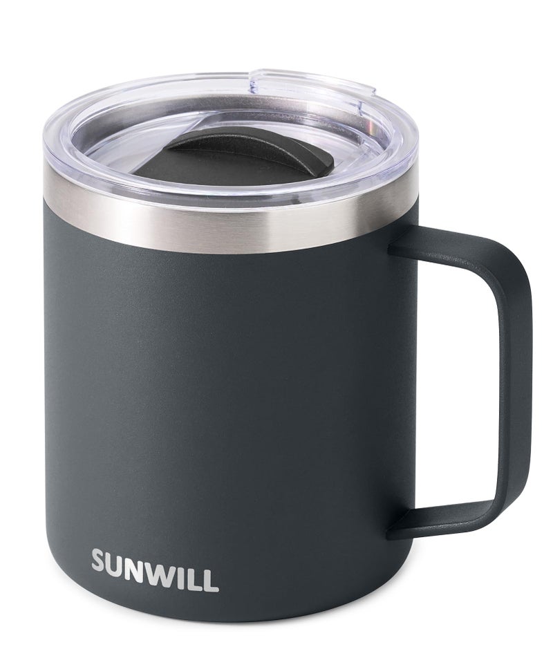SUNWILL SUNWILL Travel Coffee Mug with Lid  Stainless Steel Coffee Mug  14oz Reusable Insulated Cup with Handle for Home  Office  Camping  Powder Coated Charcoal - Image 1