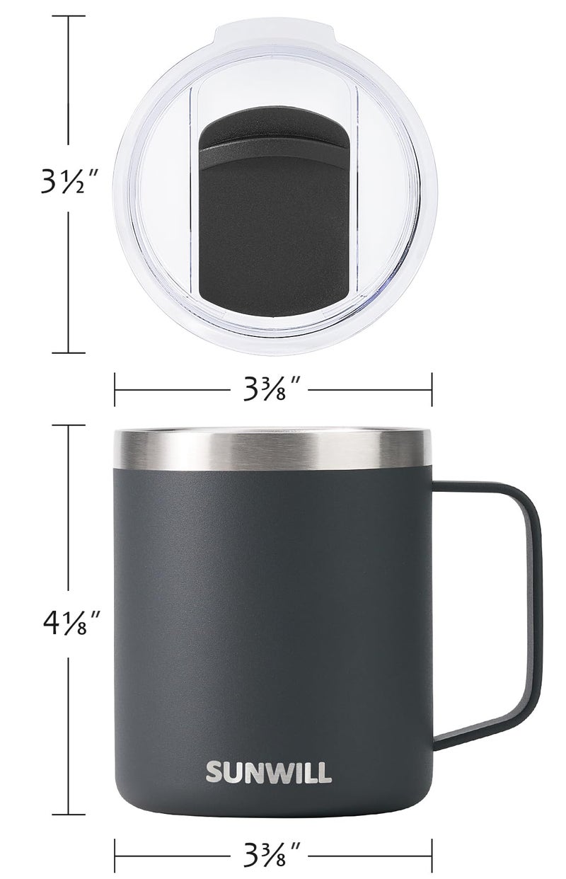 SUNWILL SUNWILL Travel Coffee Mug with Lid  Stainless Steel Coffee Mug  14oz Reusable Insulated Cup with Handle for Home  Office  Camping  Powder Coated Charcoal - Image 4