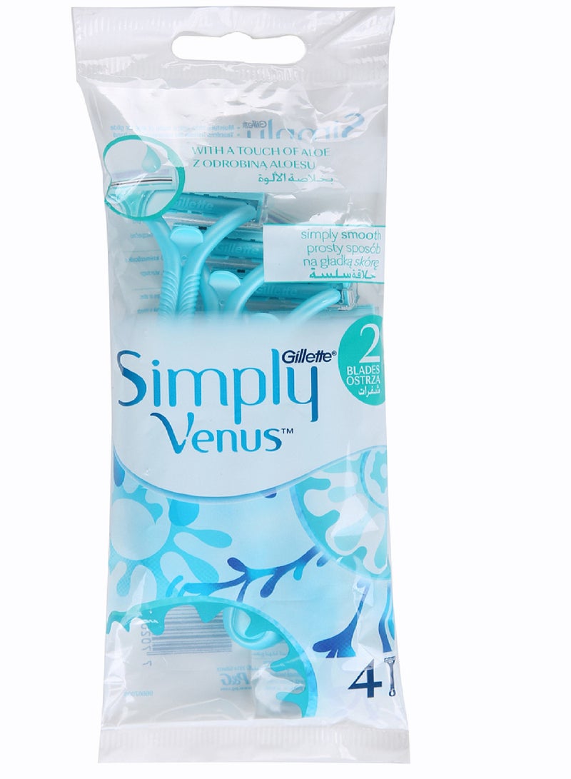 Gillette شفرات حلاقة جيليت سيمبلي فينوس 2 للاستخدام مرة واحدة، 4 قطع