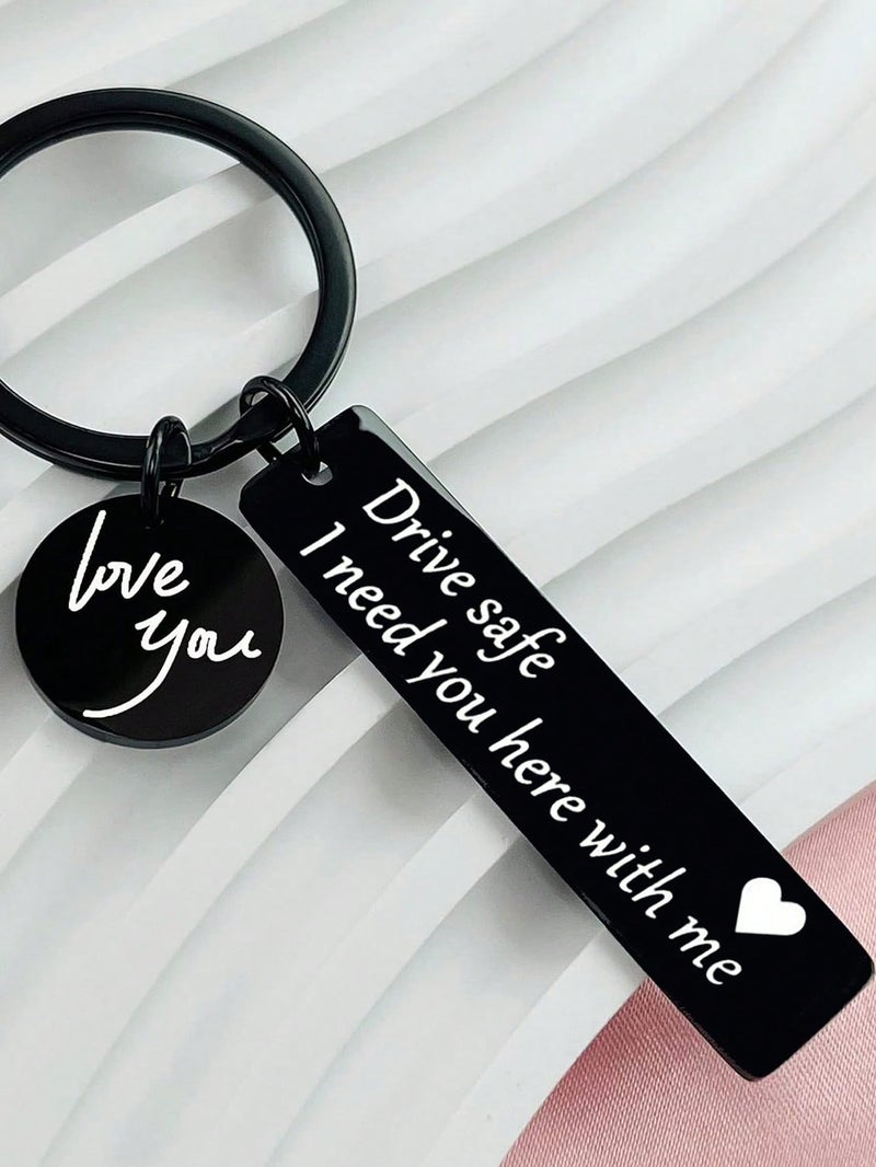 Engraved Metal Keychain “Drive Safe I Need You Here With Me” – Elegant and Romantic Gift - Image 1