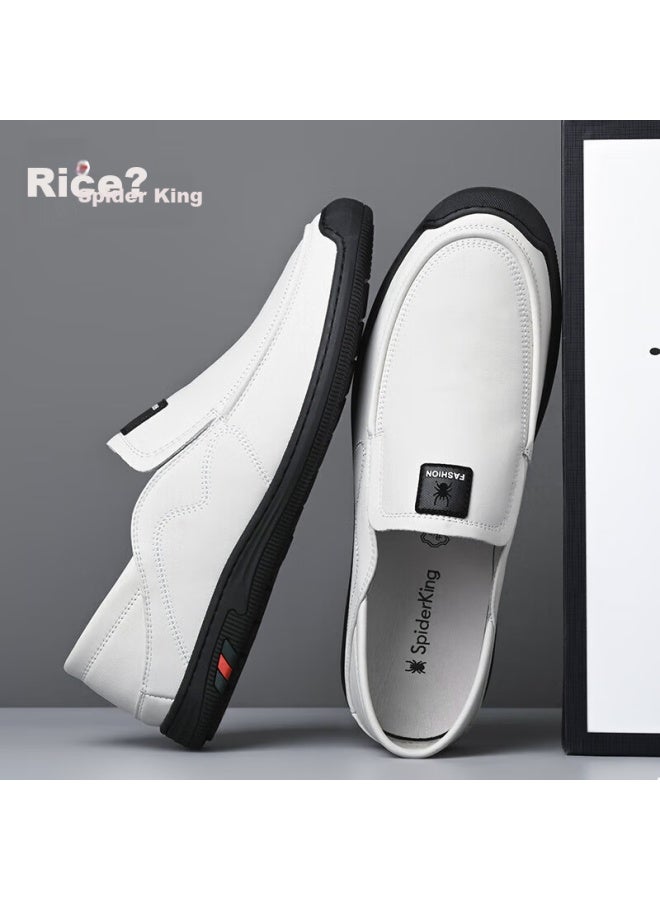 Spider King Leather Shoes For Men, Cowhide Slip-on Breathable Soft-soled Driving Casual Business Leather Shoes, White , Size 41 - Image 2