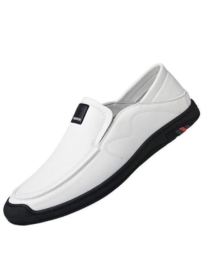 Spider King Leather Shoes For Men, Cowhide Slip-on Breathable Soft-soled Driving Casual Business Leather Shoes, White , Size 41 - Image 3