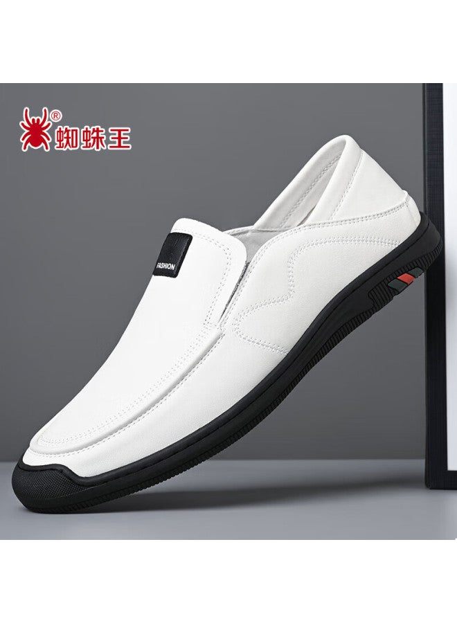 Spider King Leather Shoes For Men, Cowhide Slip-on Breathable Soft-soled Driving Casual Business Leather Shoes, White , Size 41 - Image 1