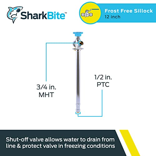 SharkBite صنبور شيركبايت 12 بوصة خالي من الصقيع، 1/2 × 3/4 بوصة MHT، تركيبة سباكة نحاسية، أنبوب PEX، نحاس، CPVC، PE-RT، HDPE، 24636LF - Image 2