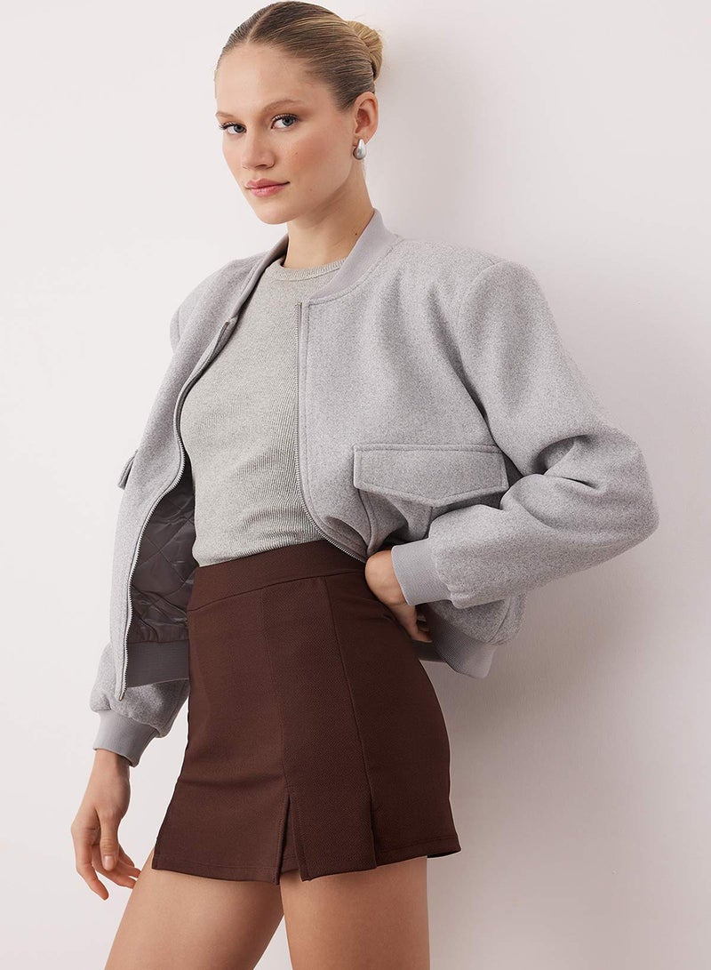 trendyol Dark Brown Slit ALine/BellBottomed Stretchy Knitted Mini Shorts Skirt - Image 4