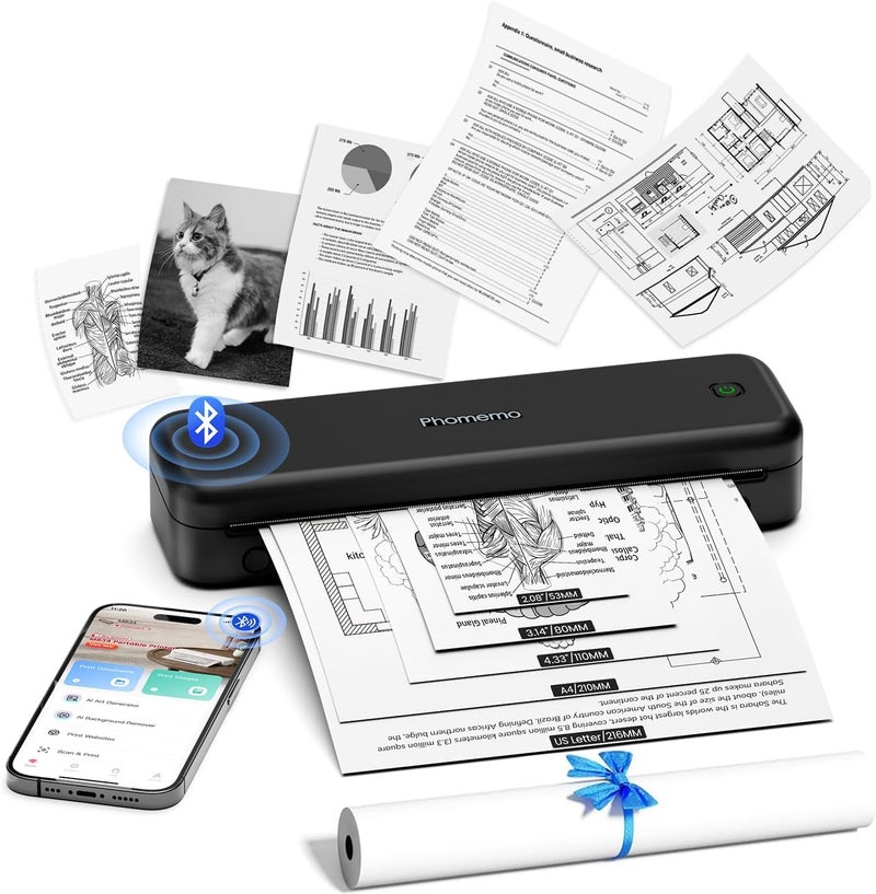 Phomemo M834 Portable Printer Wireless for Travel Upgraded Bluetooth Thermal Printer 85 x 11A4 Compatible with iOSAndroid PCInkless Mobile Printers for TravelOfficeSchoolHomeBlack - Image 2
