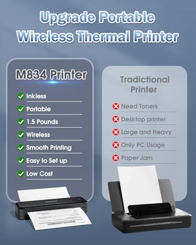 Phomemo M834 Portable Printer Wireless for Travel Upgraded Bluetooth Thermal Printer 85 x 11A4 Compatible with iOSAndroid PCInkless Mobile Printers for TravelOfficeSchoolHomeBlack - Image 3