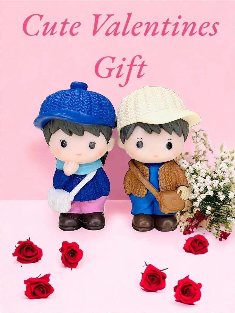 WARMINGO DE Cute Miniature Couple Dolls Set | Valentine Gift for Boyfriend Girlfriend Husband Wife | Romantic Valentines Decoration Item Statue Showpiece Home Decor (Hat Couple) - Image 4