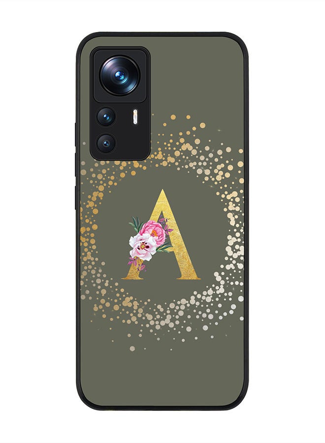 Stylizedd Rugged Black edge case for Xiaomi 12T/12T Pro Slim fit Soft Case Flexible Rubber Edges TPU Gel Thin Cover - Custom Monogram Initial Letter Floral Pattern Alphabet - A (Olive Green) - Image 1