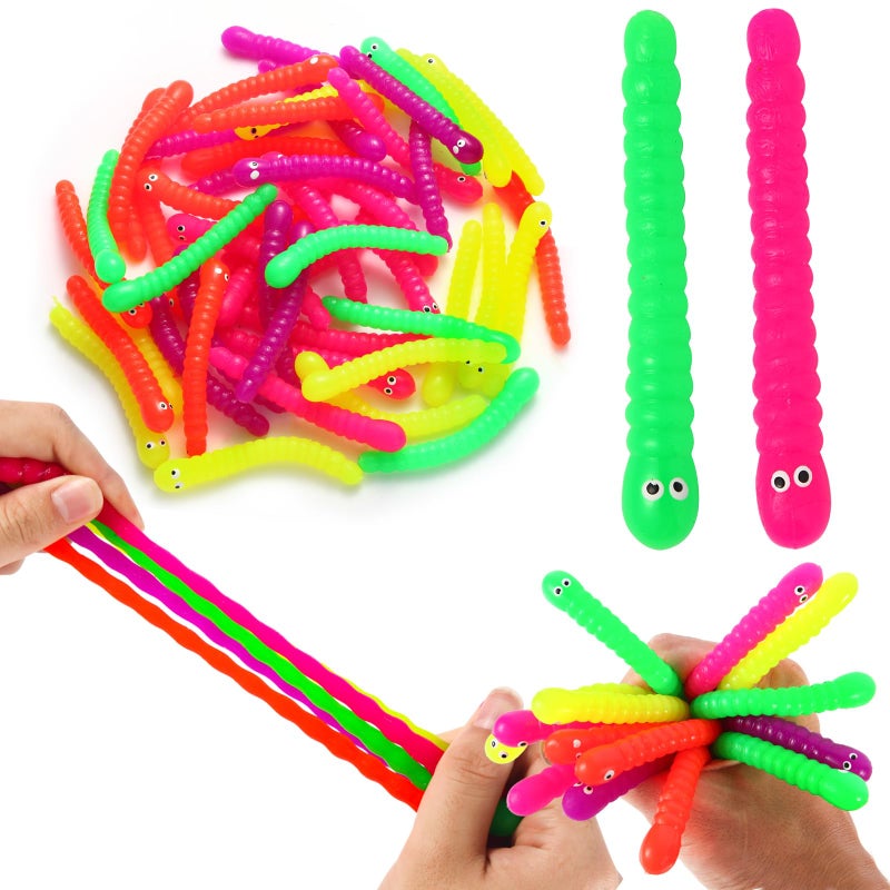 Miaopen 50 PCS Stretchy Fidget Toys Colorful Stretchy StringsSensory Fidget Worm Stretch Toys for Kids Stocking Stuffers Party Favors for Boys and Girls Classroom Prizes Pinata FillersGoodie Bag Stuffers - Image 3