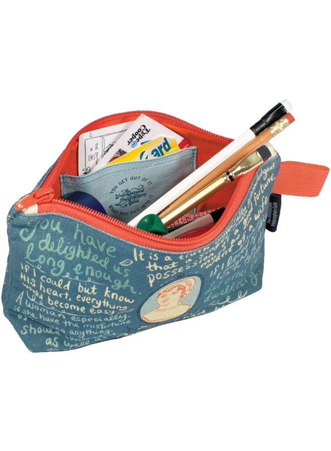 The Unemployed Philosophers Guild Jane Austen Bag - 9" Canvas Zipper Pouch for Pencils, Tools, Cosmetics, Toiletries and More