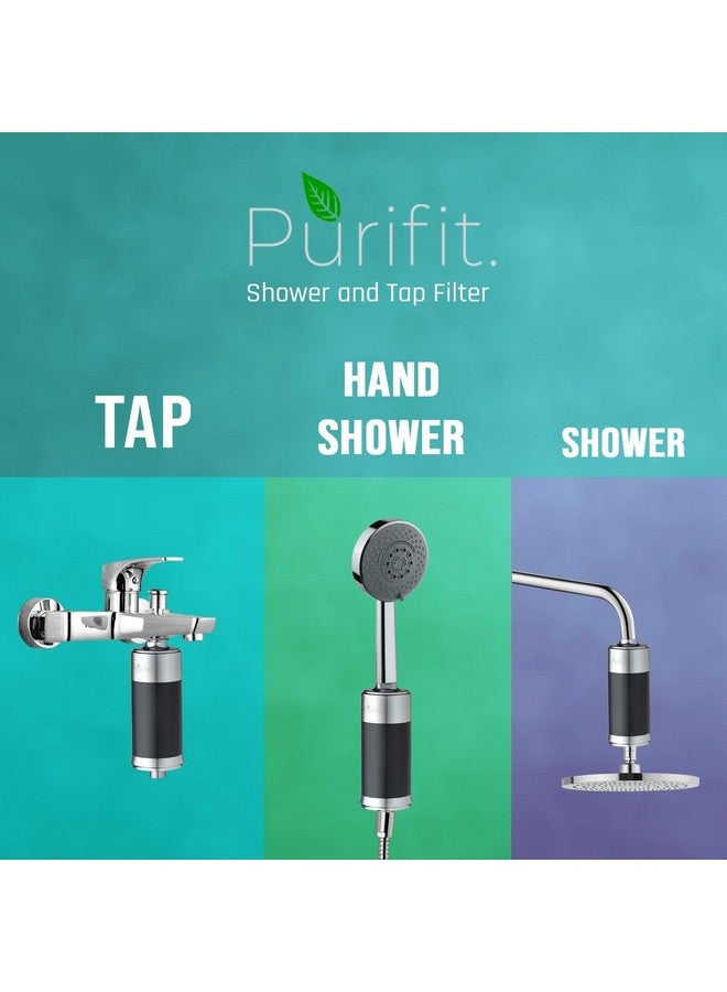 بيورفيت فلتر دش وصنبور بلاستيكي من الكروم من Purifit للمياه العسرة | منقي مياه للحمام | فلتر مياه عسرة | تقليل تساقط الشعر | إزالة الكلور | لون أسود - Image 3