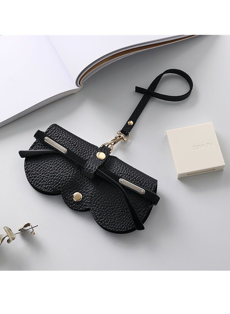 Soft Leather Glasses Bag Portable Eyeglasses and Sunglasses Case Glasses Clips with Strap - Image 1