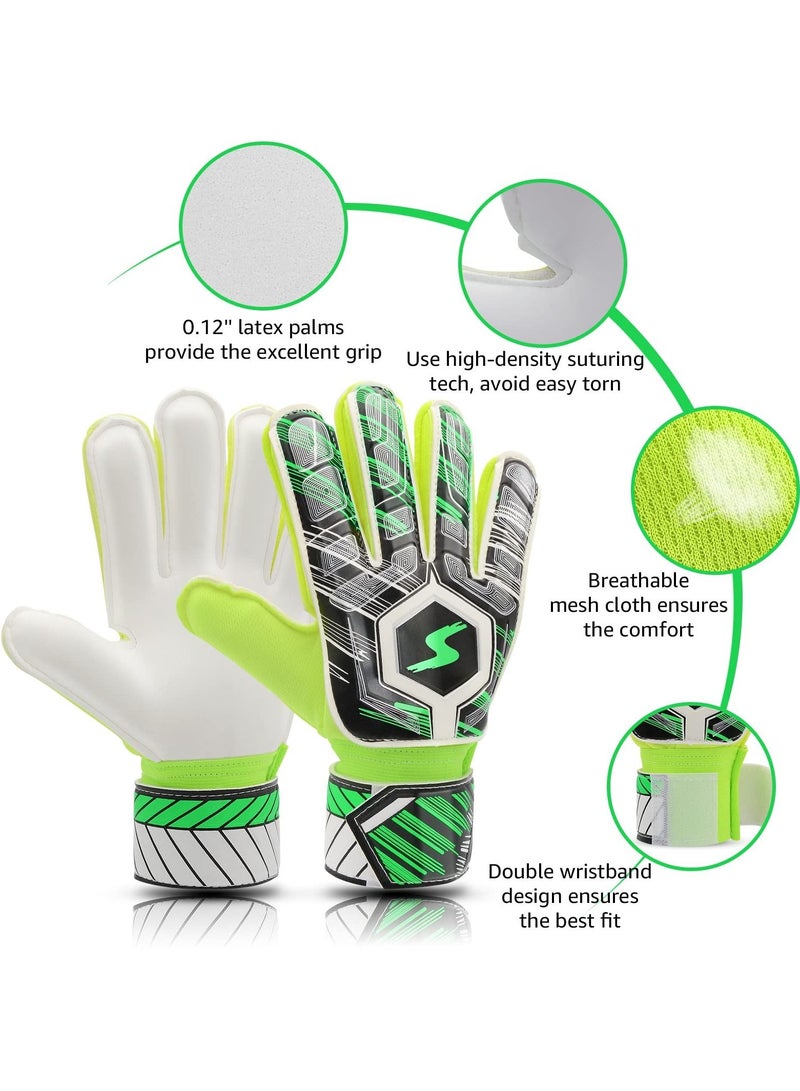 Excefore Children Football Gloves, 9# Kids Youth Football Soccer Goalkeeper Goalie Training Gloves Gear with Strong Grips Palms, Soccer Goalie Goalkeeper Gloves for Kids Boys Children (Green) - Image 4