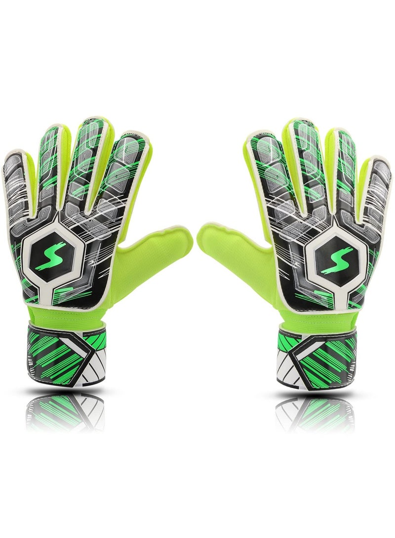 Excefore Children Football Gloves, 9# Kids Youth Football Soccer Goalkeeper Goalie Training Gloves Gear with Strong Grips Palms, Soccer Goalie Goalkeeper Gloves for Kids Boys Children (Green) - Image 2