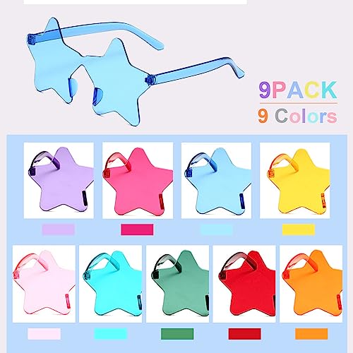 MIUSKATL 9 Pack Star Sunglasses, Colorful Rimless Star Shaped Glasses, Unisex Party Favors Supplies for Beach, Pool, Outdoors (9 Blue) - Image 3
