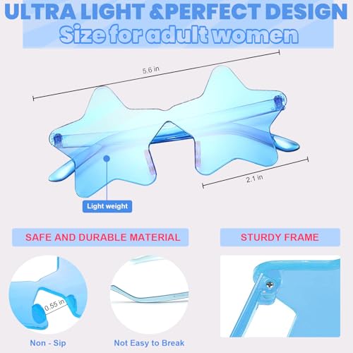 MIUSKATL 9 Pack Star Sunglasses, Colorful Rimless Star Shaped Glasses, Unisex Party Favors Supplies for Beach, Pool, Outdoors (9 Blue) - Image 2