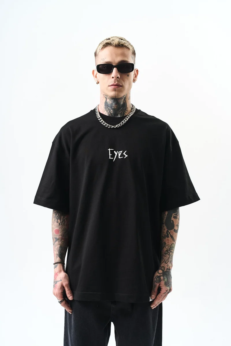 RESPIRE Men's Eyes Print Oversize T-Shirt, Black