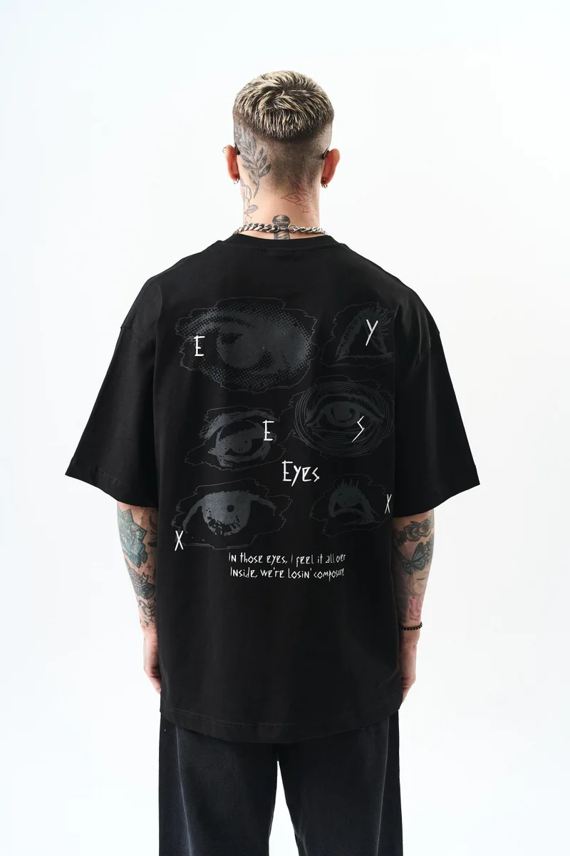 RESPIRE Men's Eyes Print Oversize T-Shirt, Black