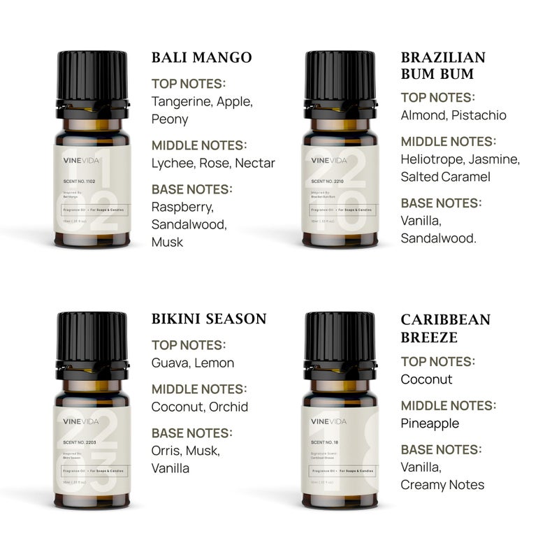 VINEVIDA [Set of 8] Summer Scents for Candle Making, Essential Oils Summer, Made in USA Candle Fragrance Oil, Soap Making Essential Oils, Diffuser Oil Scents - Image 2