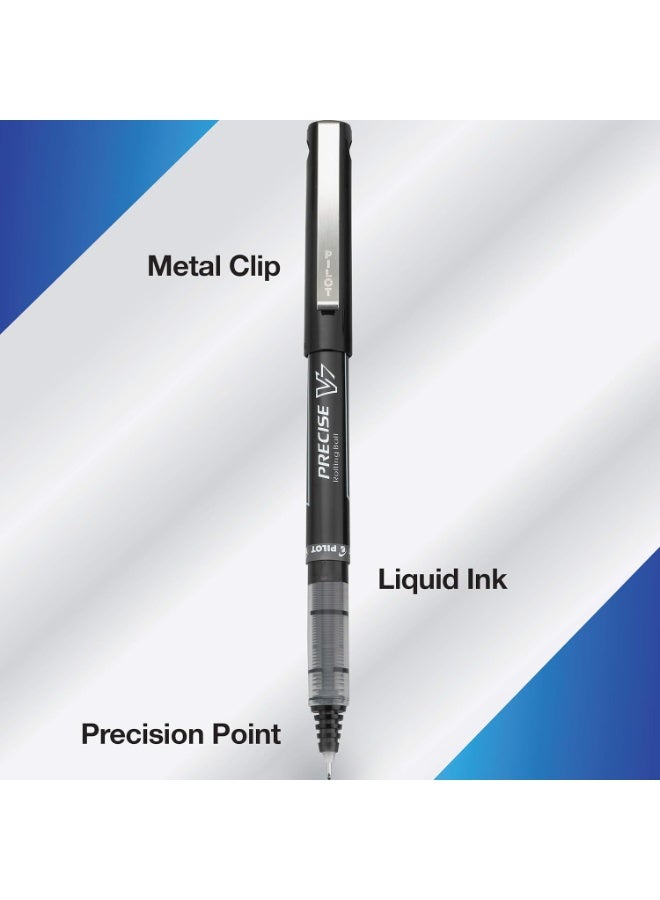 PILOT Pilot, Precise V7, Capped Liquid Ink Rolling Ball Pens, Fine Point 0.7 mm, Black, Pack of 12 - Image 1