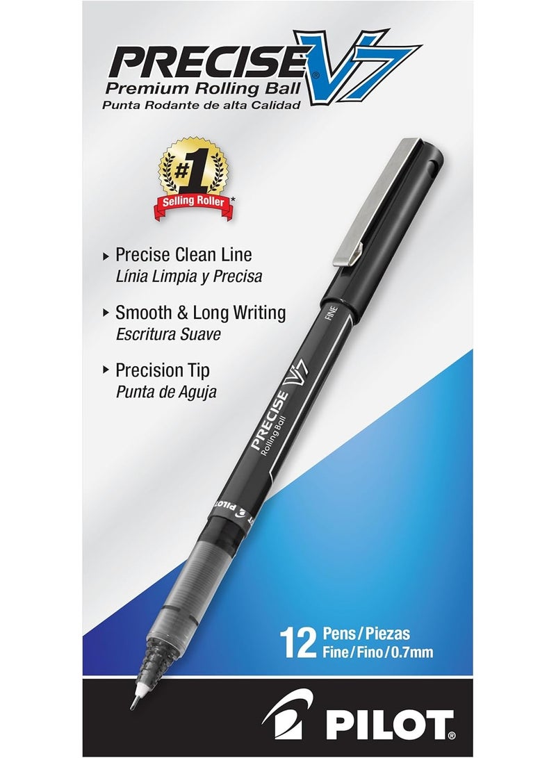 PILOT Pilot, Precise V7, Capped Liquid Ink Rolling Ball Pens, Fine Point 0.7 mm, Black, Pack of 12 - Image 2