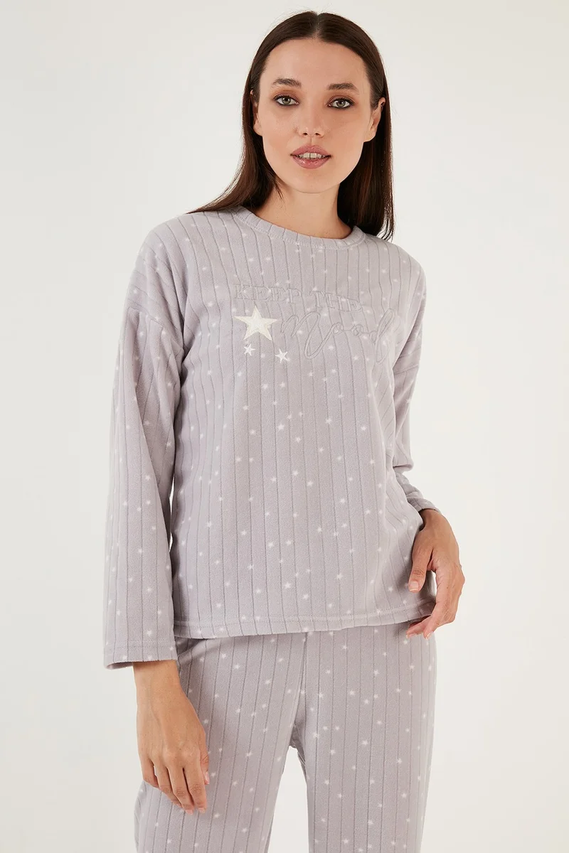ليلا Regular Fit Crew Neck Fleece Pajama Set Women's Pajama Set 6571006