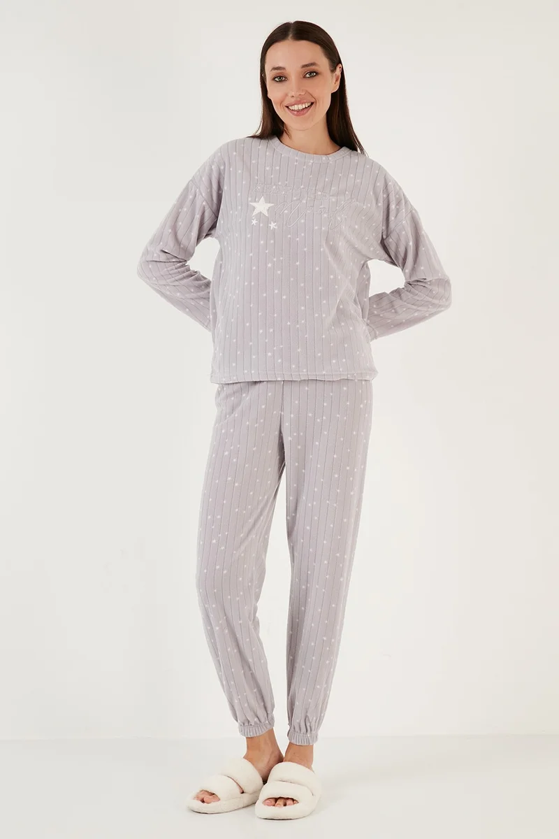 ليلا Regular Fit Crew Neck Fleece Pajama Set Women's Pajama Set 6571006