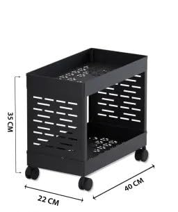 MASHUR FAB 2-Layer Slim Kitchen Storage Rack with Wheels | Multipurpose Plastic Organizer Shelf for Fruits, Vegetables & Bottles | Compact Trolley Rack for Pantry, Bathroom & Home (Black) - Image 3
