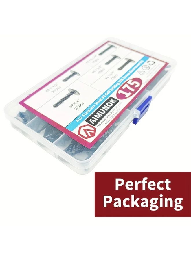 175 Pcs Self Drilling Tek Screw Assortment Kit 410 Stainless Steel Black Oxide For Metal - Image 5