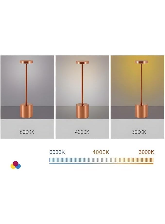 Zentora LED Table Lamp, Rechargeable Battery Operated, Touch Control, 3 Color Stepless Dimmable Desk Light, Modern Nightstand Bedside Lamp (ROSE GOLD) - Image 3