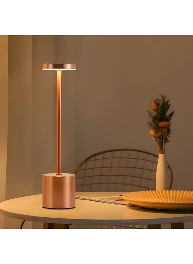 Zentora LED Table Lamp, Rechargeable Battery Operated, Touch Control, 3 Color Stepless Dimmable Desk Light, Modern Nightstand Bedside Lamp (ROSE GOLD) - Image 2