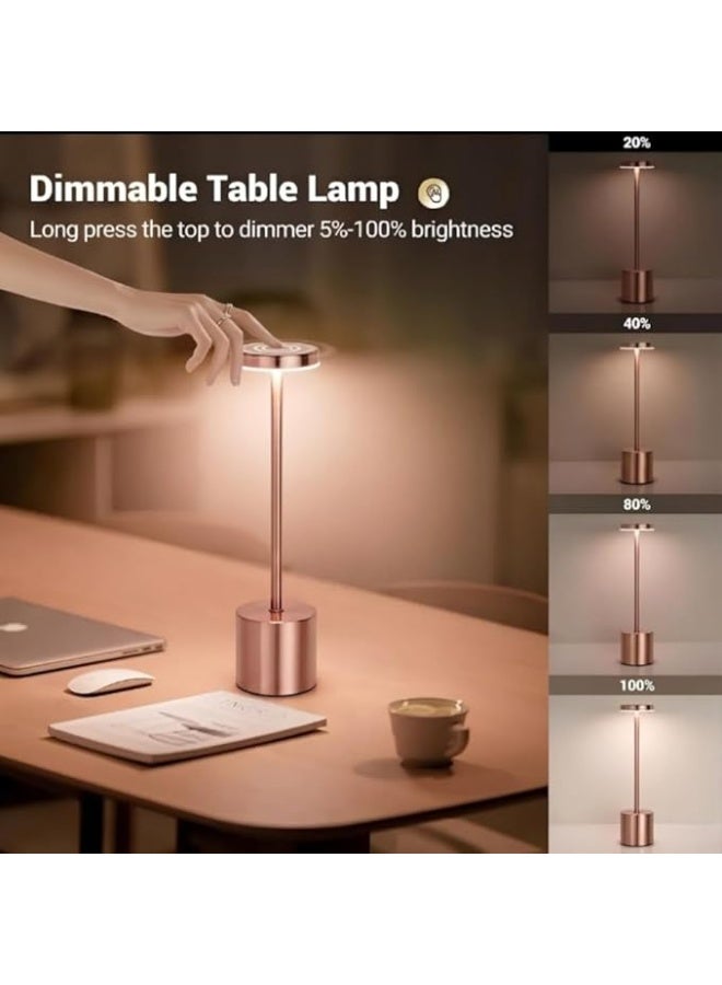 Zentora LED Table Lamp, Rechargeable Battery Operated, Touch Control, 3 Color Stepless Dimmable Desk Light, Modern Nightstand Bedside Lamp (ROSE GOLD) - Image 5