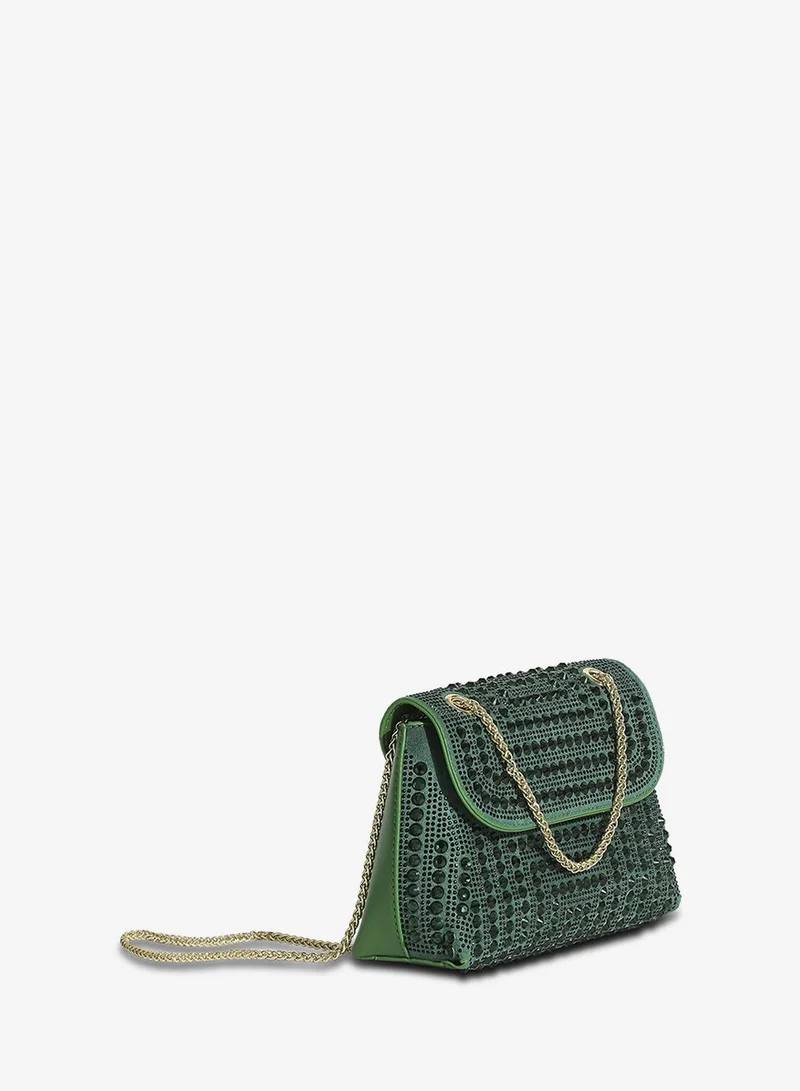 صوص هاوت حقيبة يد مرصعة بالكامل - أخضر غامق