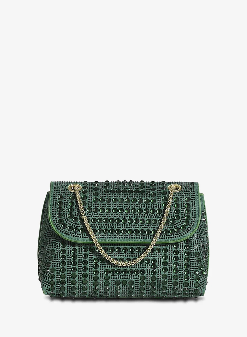 صوص هاوت حقيبة يد مرصعة بالكامل - أخضر غامق