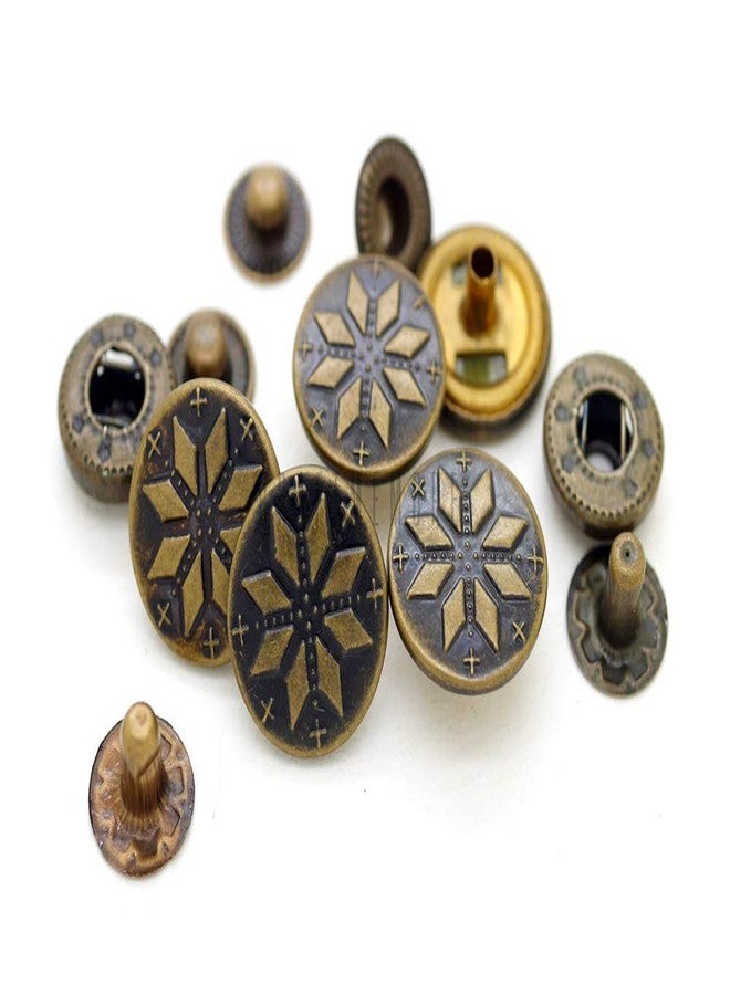 CRAFTMEMORE Antique Brass Snowflake Snap Fasteners S-Spring Popper Stud Closure Button for Jeans Jacket Leather Craft 10 Pack TL03 (17 mm) - Image 1