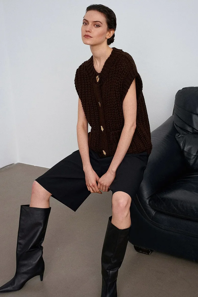 Dilvin Dark Mocha Brown DILVIN Women's Acrylic Blend Sweater for Women | Best Price UAE
