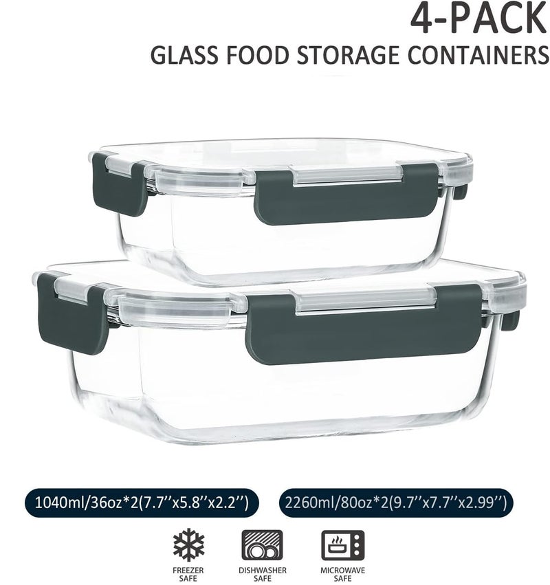 M MCIRCO [80 oz & 36 oz Extra Large Glass Food Storage/Baking Containers Set with Lids, 2 Pack 80 oz(10 cup)&2 Pack 36 oz (4.5 cup) Airtight Glass Container,Microwave,Oven,Freezer and Dishwasher - Image 2