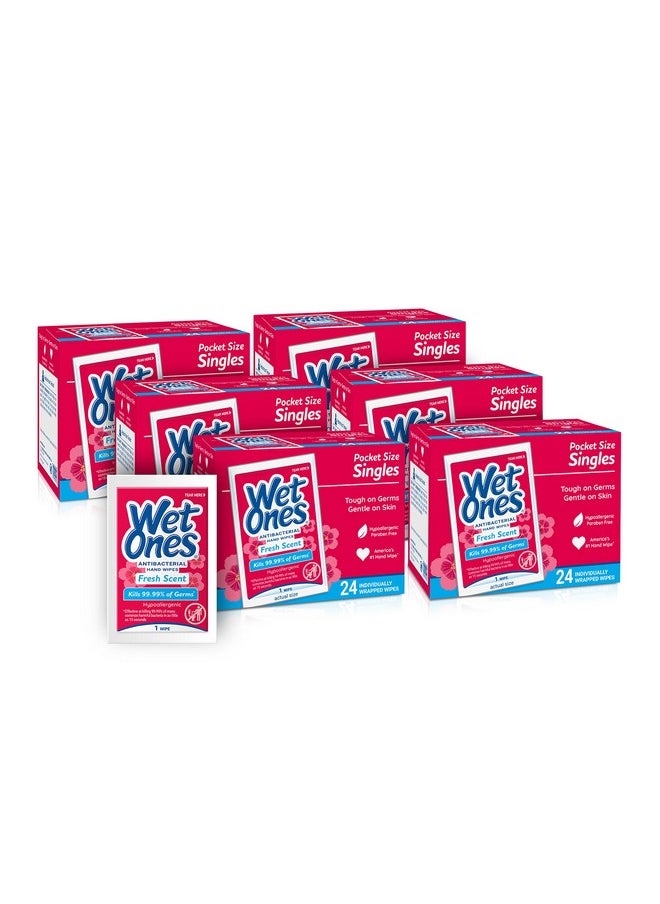 Wet Ones - Antibacterial Hand Wipes Singles, Fresh Scent Wipes | Individual Wipes, Antibacterial Wipes, Hand Wipes Individually Wrapped | 24 Ct. (6 Pack) - Image 1