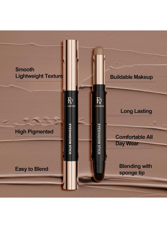 FV FV Long Lasting Cream Eyeshadow Stick, Waterproof & High Pigmented Eye Shadow Sticks Duo with Blending Sponge, Crease-Proof & Natural Finish Eyeshadow Pencil, Vanilla Matte - Image 3