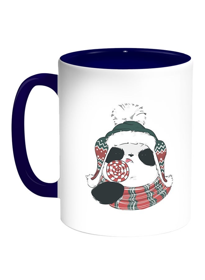 RYN Teddy Bear Printed Coffee Mug White/Blue 11ounce