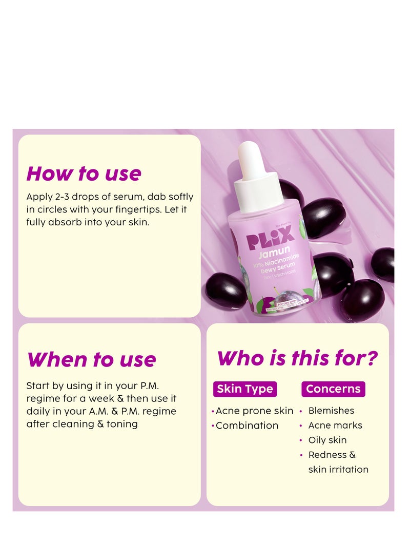 PLIX THE PLANT FIX 10% Niacinamide Face Serum for Acne Marks, Blemishes, Oil Control - Skin Clarifying Jamun Serum for Men And Women with Acne-Prone Skin - 30ml - Image 4