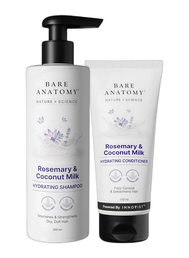 BARE ANATOMY Nature x Science Rosemary & Coconut Milk Hydrating Shampoo | Rosemary shampoo for frizzy, dull & dry hair | SLS & Paraben Free | Mild Shampoo for daily use | Shampoo for Women & Men 200mL & Nature x Science Rosemary & Coconut Milk Hydrating Conditioner | Natural conditioner for dry, dull & frizzy hair | SLS & Paraben Free | Conditioner for Women & Men | 150mL Bundle - Image 1