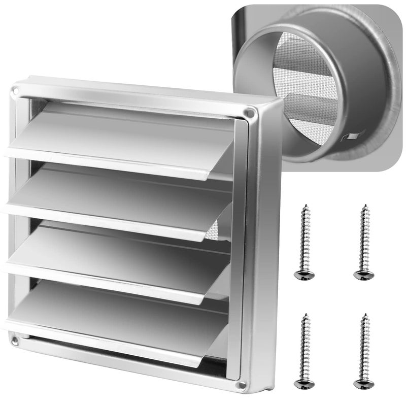 Funmit 4 Metal Dryer Vent Cover with Metal Mesh Screen 7x7 Outdoor Stainless Steel Louvered Vent Cover Includes 4 Screw for Easy Installation