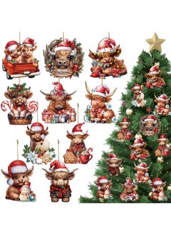 Patelai Patelai 40 Pcs Western Christmas Ornament Western Tree Ornament Cowboy Horse Highland Cow Cactus Wooden Hanging Decorations Western Theme Party Decorations for Xmas Tree Home Decor(Highland Cow)  - Image 1
