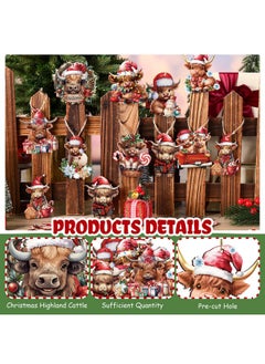 Patelai Patelai 40 Pcs Western Christmas Ornament Western Tree Ornament Cowboy Horse Highland Cow Cactus Wooden Hanging Decorations Western Theme Party Decorations for Xmas Tree Home Decor(Highland Cow)  - Image 3