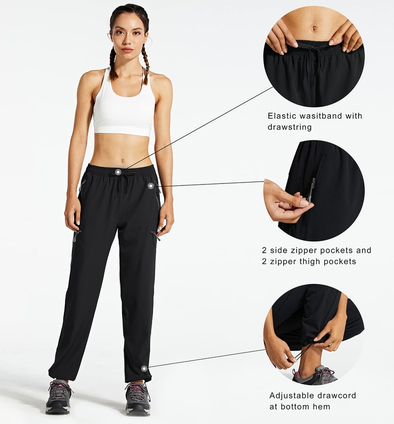Libin Women's Cargo Hiking Pants Lightweight Quick Dry Pants Athletic Workout Casual Outdoor Zipper Pockets, Black M - Image 3