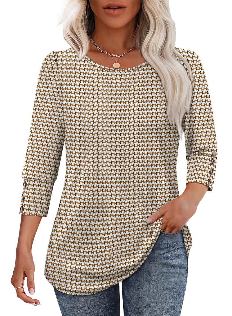OFEEFAN Fall Fashion Must Haves Boho Tops for Women Trendy Business Casual Outfits Plus Size Blouses Dressy Work Tshirts Shirts Spring Summer Women's Clothing Brown 2XL - Image 2