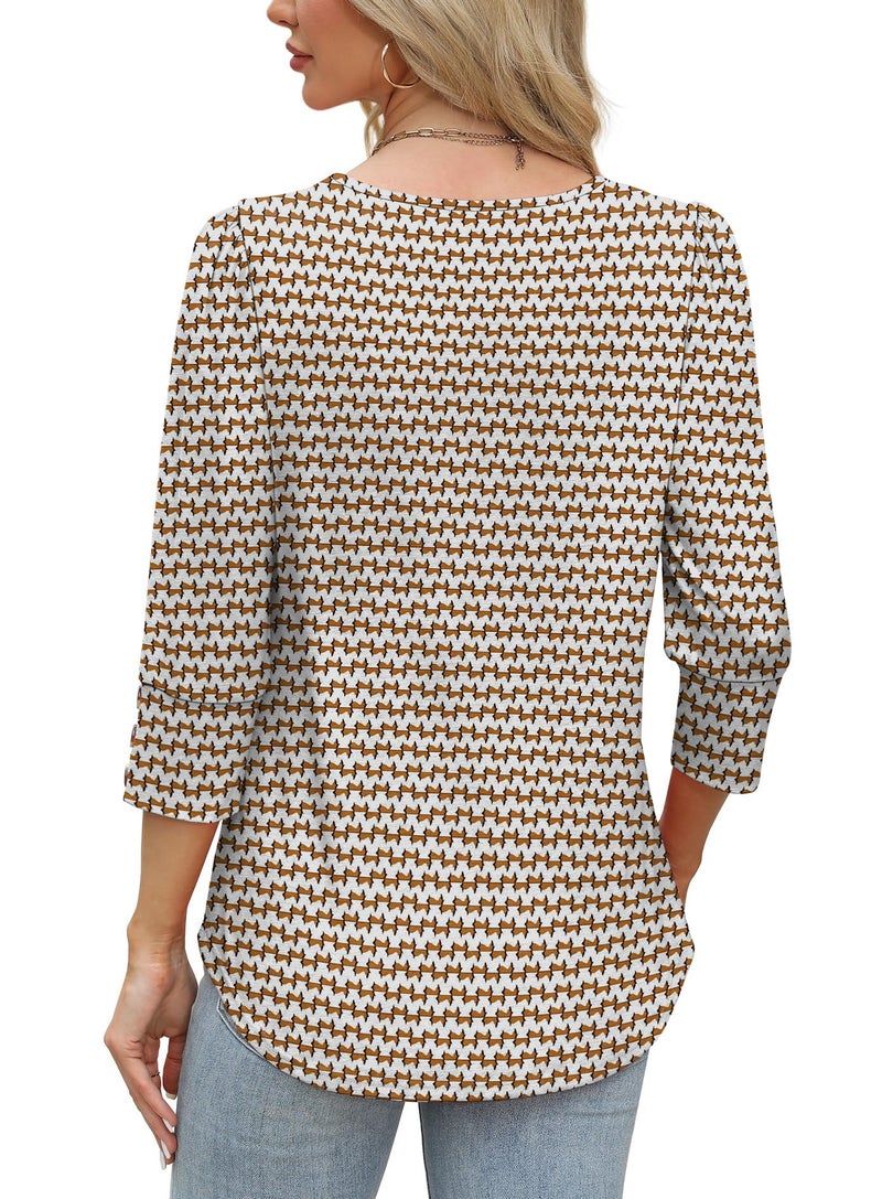 OFEEFAN Fall Fashion Must Haves Boho Tops for Women Trendy Business Casual Outfits Plus Size Blouses Dressy Work Tshirts Shirts Spring Summer Women's Clothing Brown 2XL - Image 5